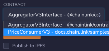 Screenshot showing PriceConsumerV3 as the contract to deploy.